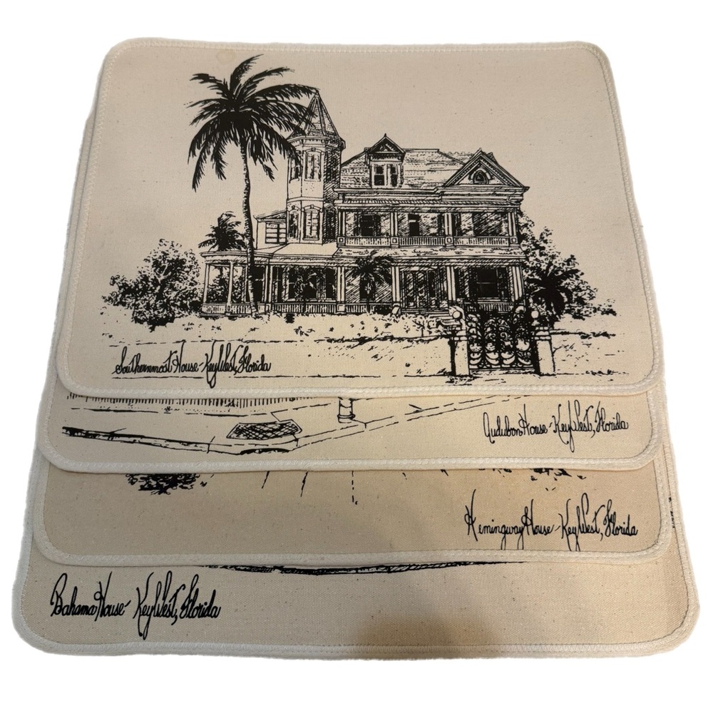 Set of 4 Beige KeyWest Florida House Print Placemats Coastal Grandma Beach Patio
